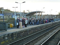 Festive passengers await the ‘Mince Pie Special’ on Sunday 9th December at Littleborough Station.  Photo S Carmichael